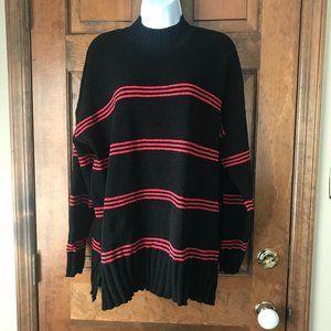 Sanctuary Black w/Pink Stripes Crewneck Tunic Sweater Large